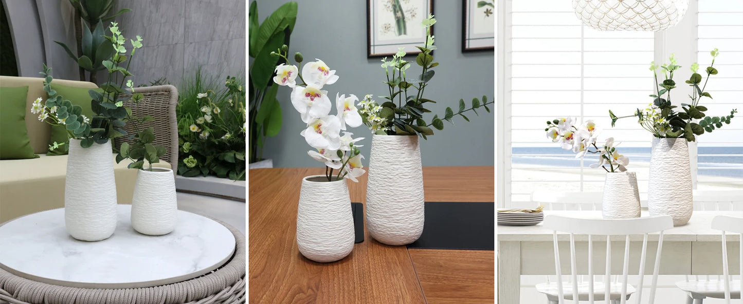 White Stoneware Ceramic Vase Set Decorative Vase Desktop Decoration Indoor Home Decor for Living room Desktop Shelf gift for Mom