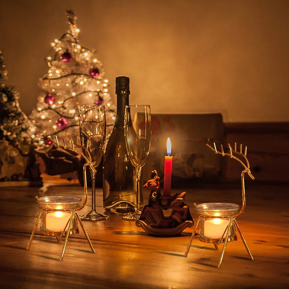 Christmas Reindeer Candle Holders Deer Iron Tealight Candlestick Xmas Decoration For Home Table Ornaments Navidad New Year Gifts