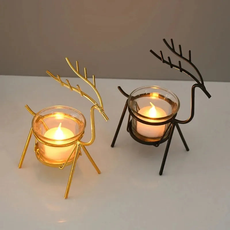 Christmas Reindeer Candle Holders Deer Iron Tealight Candlestick Xmas Decoration For Home Table Ornaments Navidad New Year Gifts