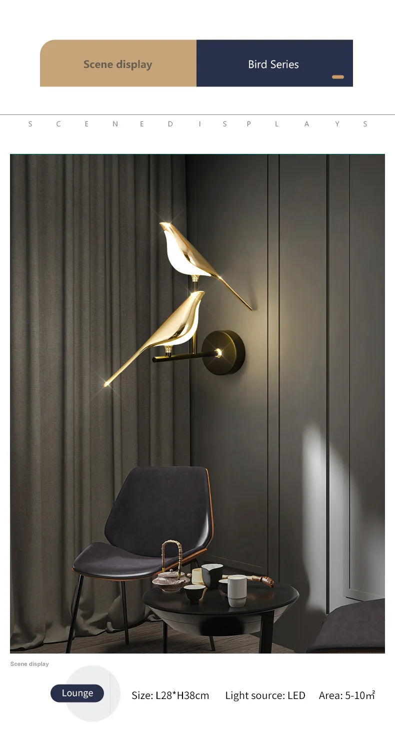 FKL Modern Bird Gold Chandelier Art Magpie LED For Living Room Dining Bedroom Home Decoration Indoor Lighting Fixtures