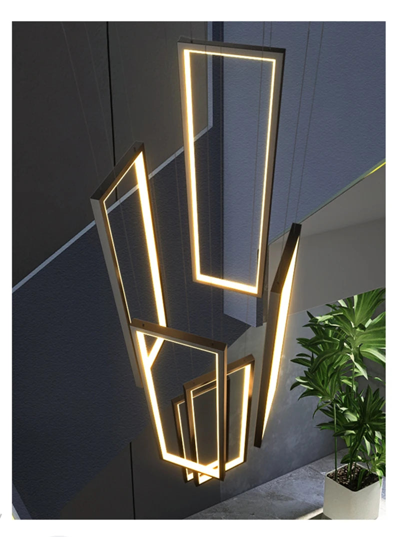 Modern Stair Led Chandeliers Lighting Home Decor Living Room Pendant Lights Duplex Villa Lamparas Loft Hanging Lamp Luminaria
