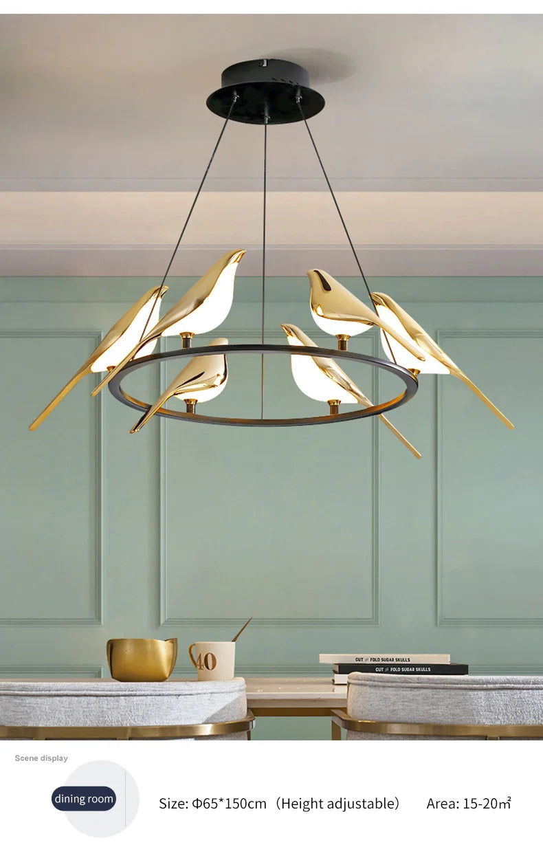 FKL Modern Bird Gold Chandelier Art Magpie LED For Living Room Dining Bedroom Home Decoration Indoor Lighting Fixtures