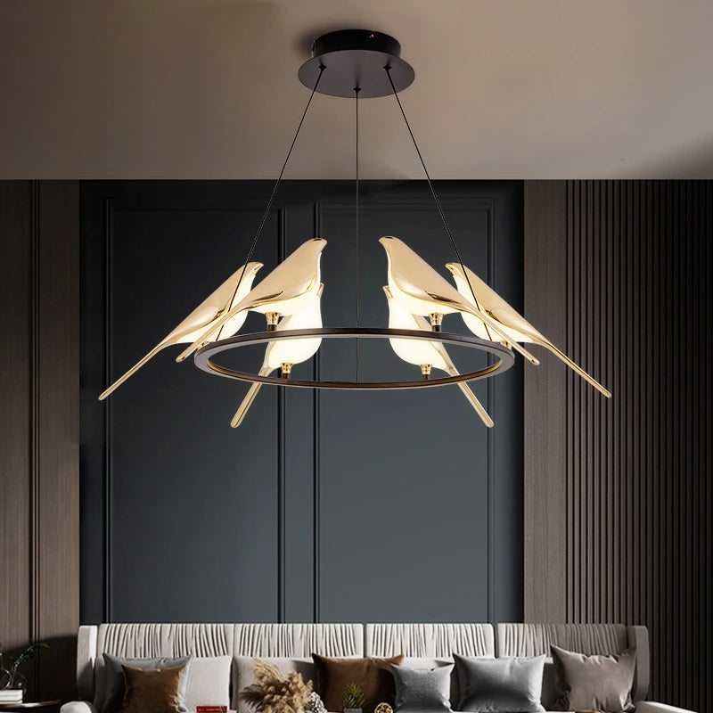 FKL Modern Bird Gold Chandelier Art Magpie LED For Living Room Dining Bedroom Home Decoration Indoor Lighting Fixtures