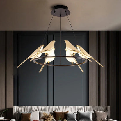 FKL Modern Bird Gold Chandelier Art Magpie LED For Living Room Dining Bedroom Home Decoration Indoor Lighting Fixtures