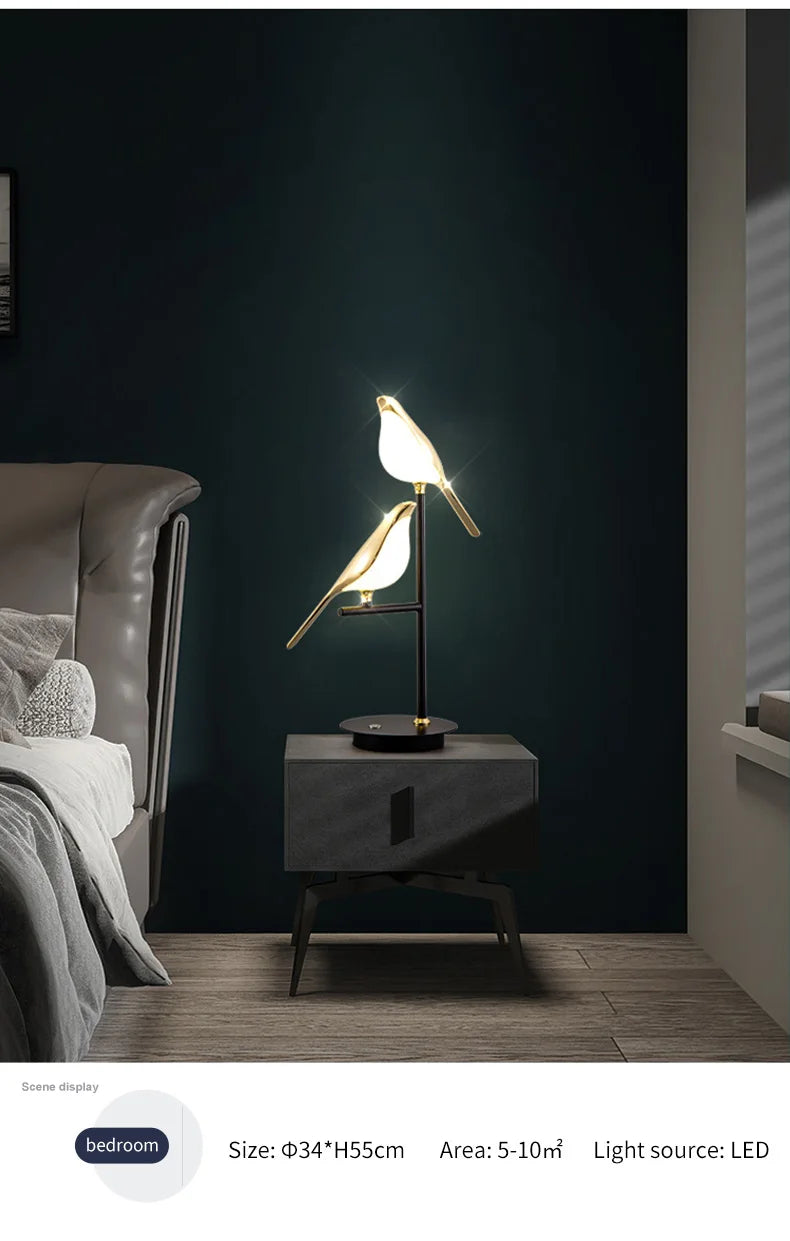 FKL Modern Bird Gold Chandelier Art Magpie LED For Living Room Dining Bedroom Home Decoration Indoor Lighting Fixtures