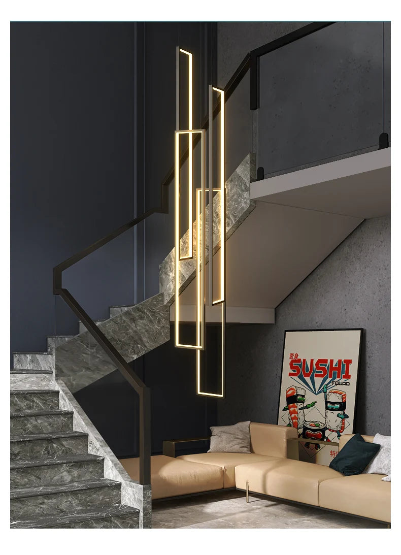Modern Stair Led Chandeliers Lighting Home Decor Living Room Pendant Lights Duplex Villa Lamparas Loft Hanging Lamp Luminaria