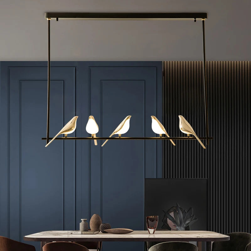 FKL Modern Bird Gold Chandelier Art Magpie LED For Living Room Dining Bedroom Home Decoration Indoor Lighting Fixtures