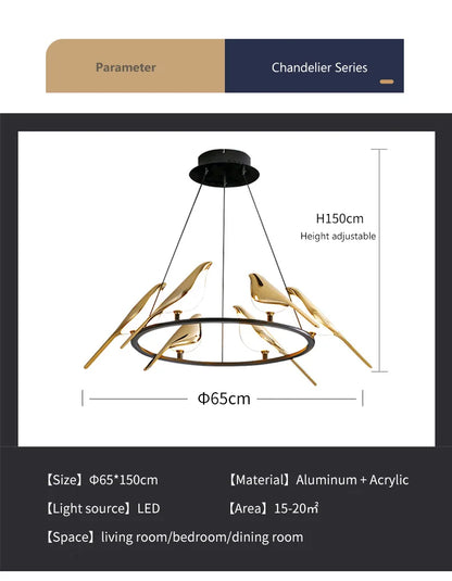 FKL Modern Bird Gold Chandelier Art Magpie LED For Living Room Dining Bedroom Home Decoration Indoor Lighting Fixtures