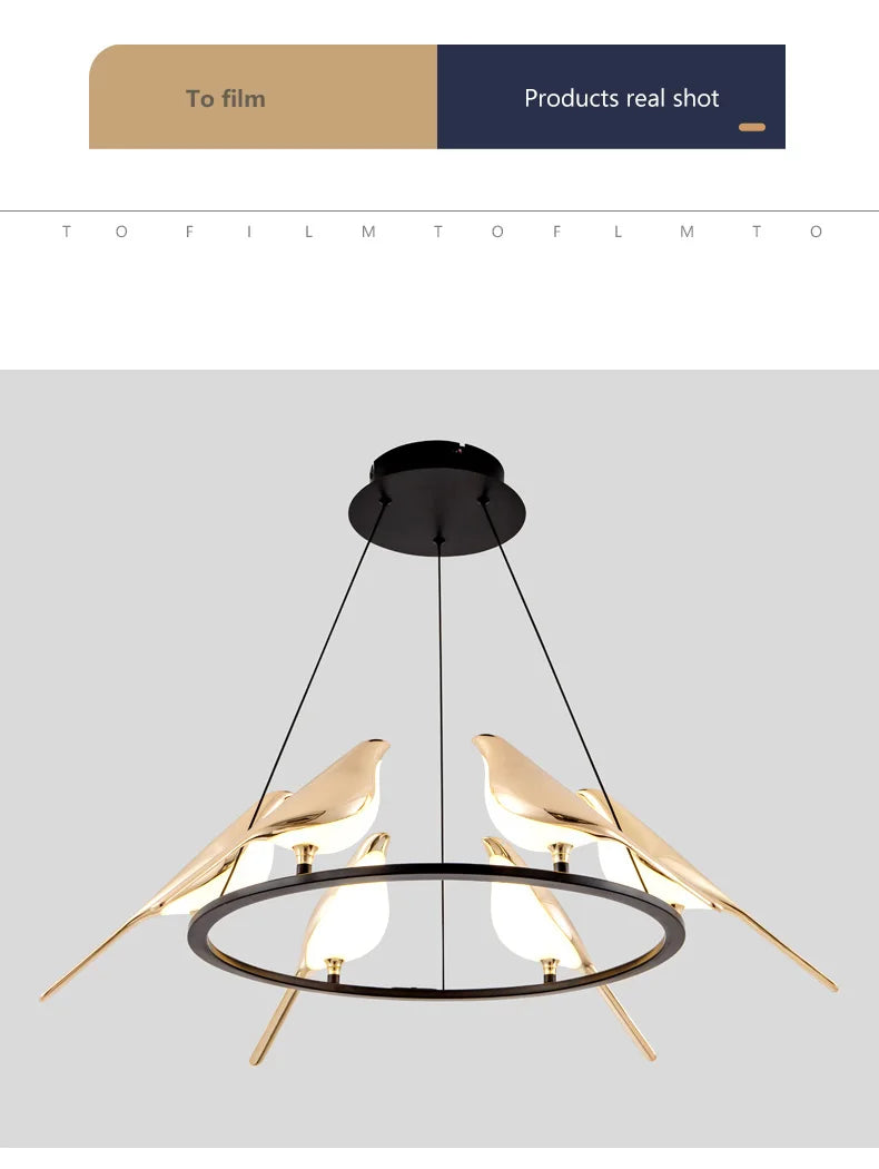 FKL Modern Bird Gold Chandelier Art Magpie LED For Living Room Dining Bedroom Home Decoration Indoor Lighting Fixtures