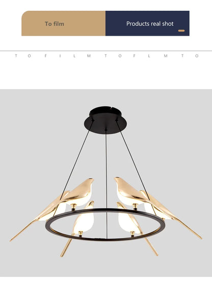 FKL Modern Bird Gold Chandelier Art Magpie LED For Living Room Dining Bedroom Home Decoration Indoor Lighting Fixtures