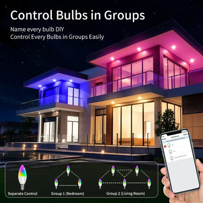 Cozylife WiFi Smart LED E14 Light Bulb RGB Bulb 5/7/9W Candle Light APP Link Alexa Google Assistant Voice On/Off Indoor Lighting