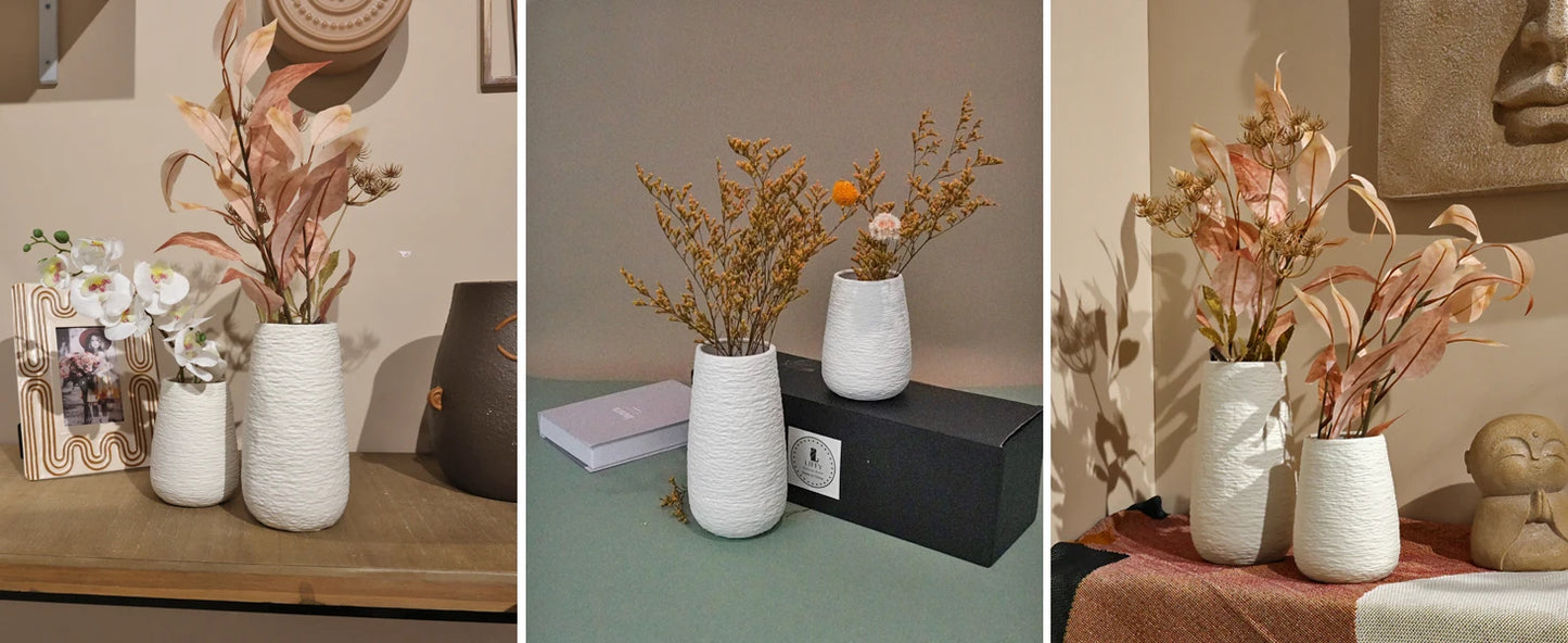 White Stoneware Ceramic Vase Set Decorative Vase Desktop Decoration Indoor Home Decor for Living room Desktop Shelf gift for Mom