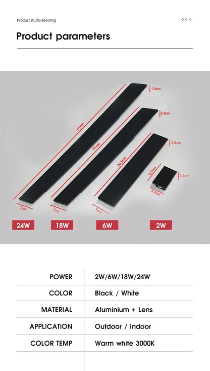 Outdoor Waterproof Wall Lamps Strip Aluminum Wall Lights 18W LED Black Wall Lamp Bedroom Exterior Outdoor Lighting Fixtures