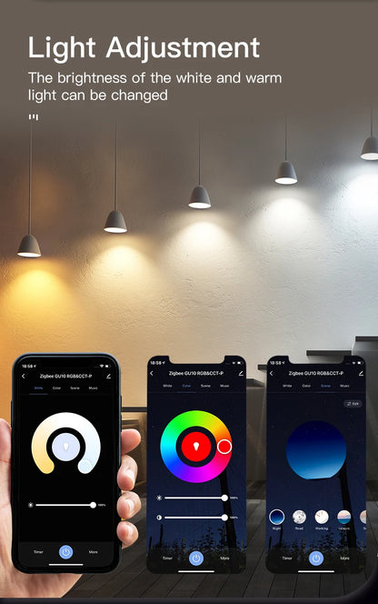MOES Tuya ZigBee GU10 WIFI Smart LED Bulbs RGB C+W White Dimmable Lamps Smart Life APP Control Light Bulbs Voice Alexa/Google