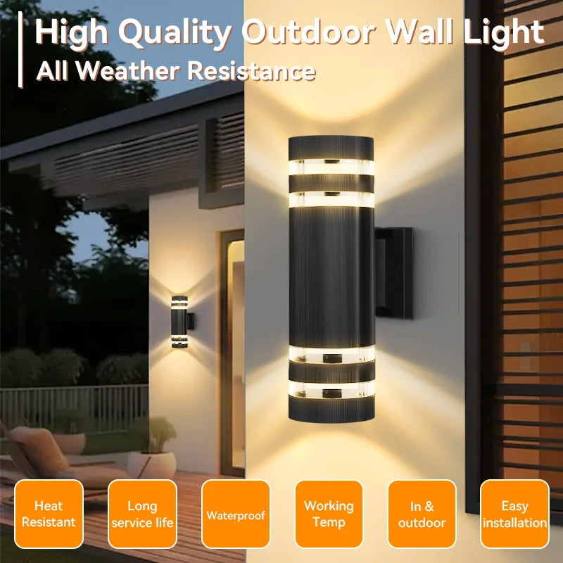 Outdoor Wall Light Up Down LED Wall Lamp Replaceable Bulb Porch Light Waterproof Exterior Sconce Light for Balcony Garden Stair