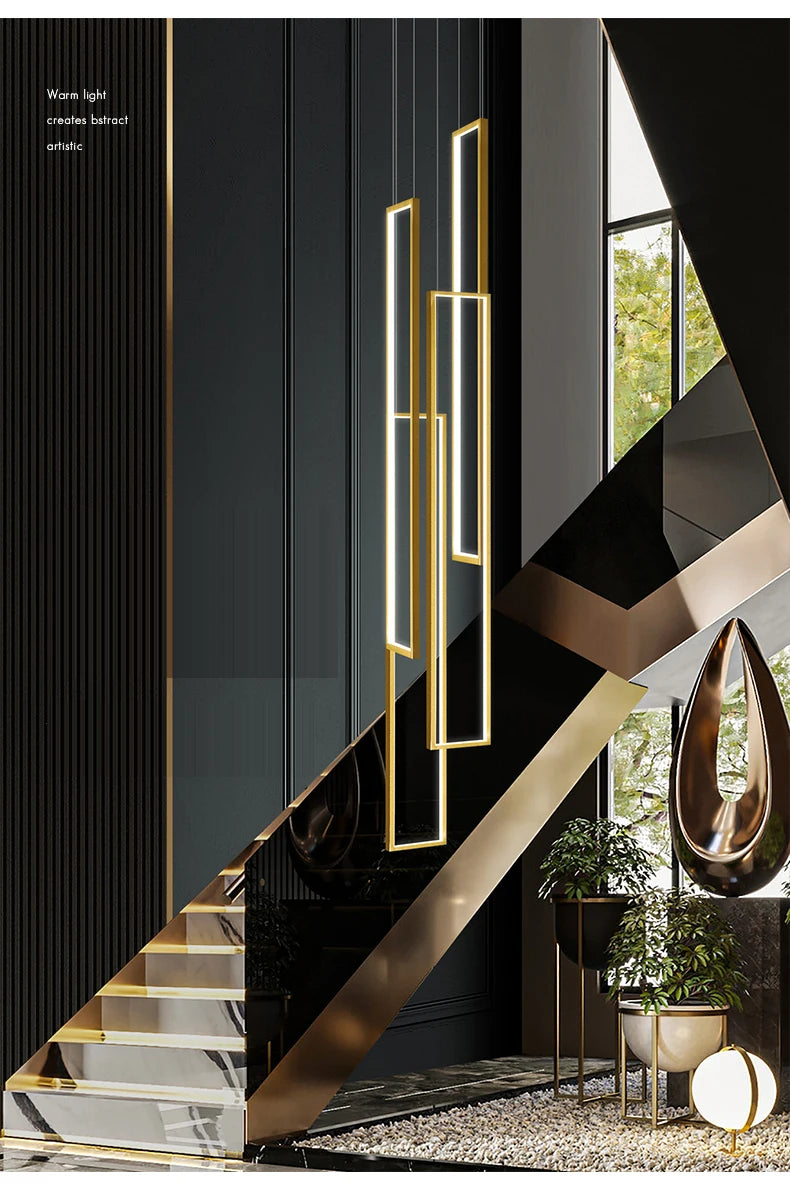 Modern Stair Led Chandeliers Lighting Home Decor Living Room Pendant Lights Duplex Villa Lamparas Loft Hanging Lamp Luminaria