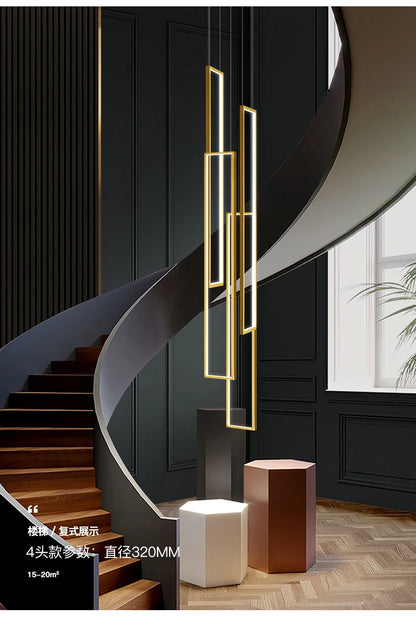 Modern Stair Led Chandeliers Lighting Home Decor Living Room Pendant Lights Duplex Villa Lamparas Loft Hanging Lamp Luminaria