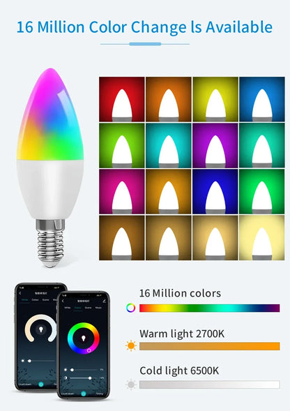 Cozylife WiFi Smart LED E14 Light Bulb RGB Bulb 5/7/9W Candle Light APP Link Alexa Google Assistant Voice On/Off Indoor Lighting