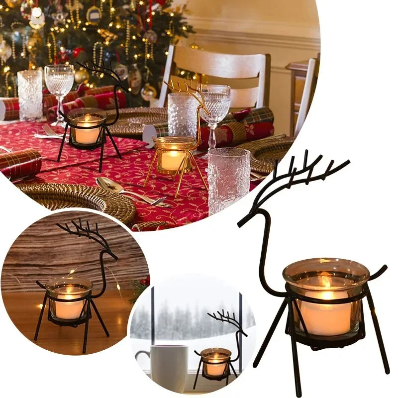 Christmas Reindeer Candle Holders Deer Iron Tealight Candlestick Xmas Decoration For Home Table Ornaments Navidad New Year Gifts
