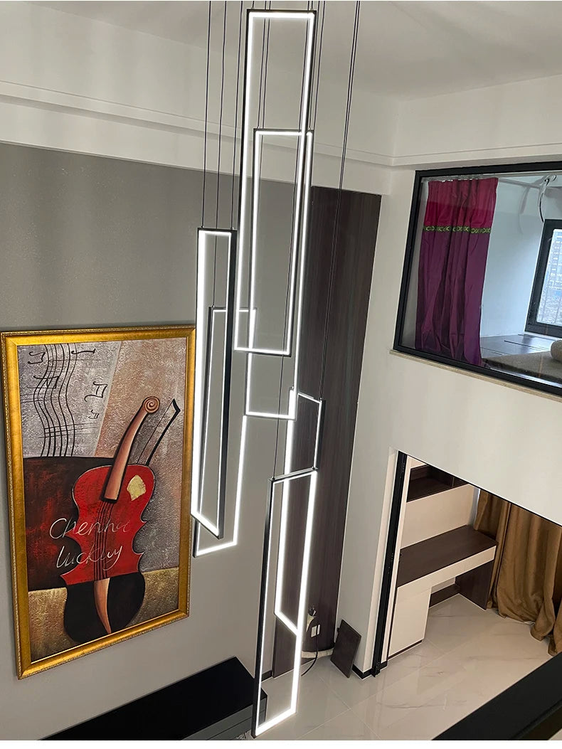 Modern Stair Led Chandeliers Lighting Home Decor Living Room Pendant Lights Duplex Villa Lamparas Loft Hanging Lamp Luminaria
