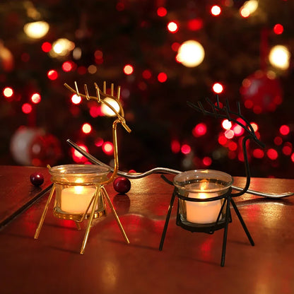 Christmas Reindeer Candle Holders Deer Iron Tealight Candlestick Xmas Decoration For Home Table Ornaments Navidad New Year Gifts