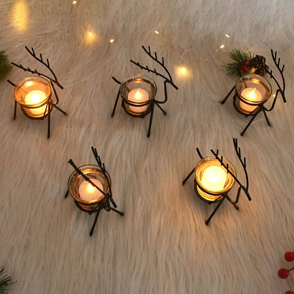 Christmas Reindeer Candle Holders Deer Iron Tealight Candlestick Xmas Decoration For Home Table Ornaments Navidad New Year Gifts