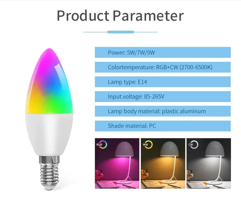 Cozylife WiFi Smart LED E14 Light Bulb RGB Bulb 5/7/9W Candle Light APP Link Alexa Google Assistant Voice On/Off Indoor Lighting