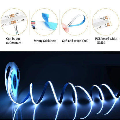 COB LED Strip Light DC 12V/24V Diode String Decoration Living Room indoor Background Night Light Flexible Decor Lighting Lamp