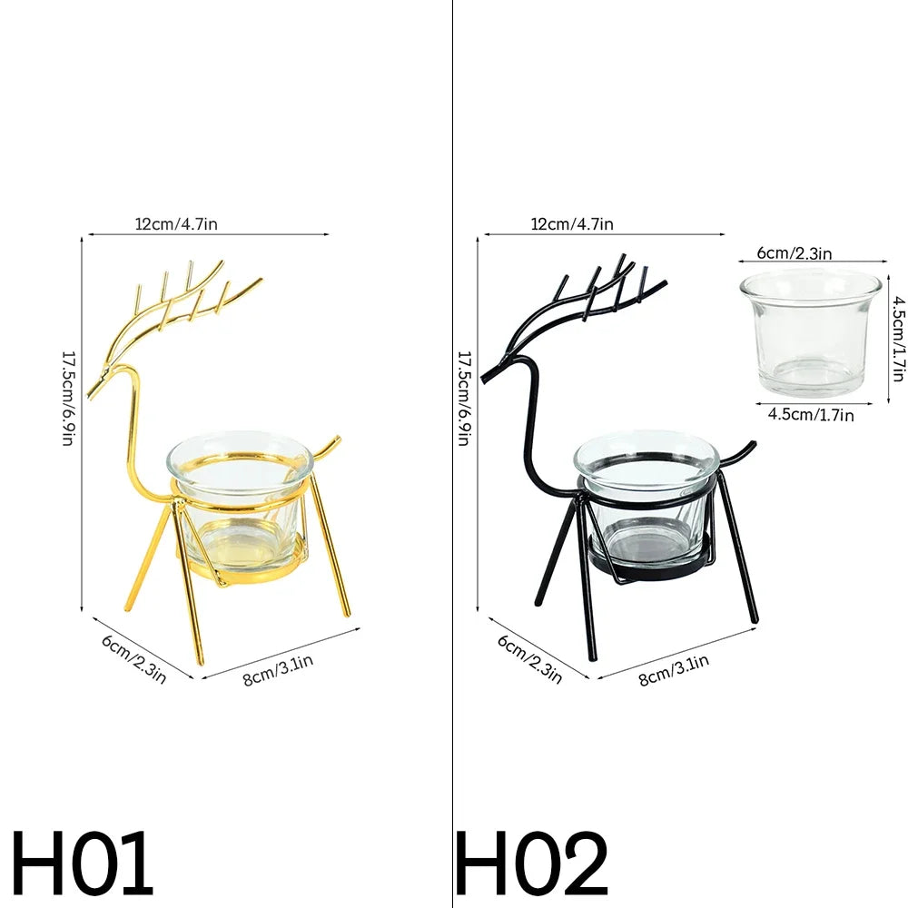 Christmas Reindeer Candle Holders Deer Iron Tealight Candlestick Xmas Decoration For Home Table Ornaments Navidad New Year Gifts
