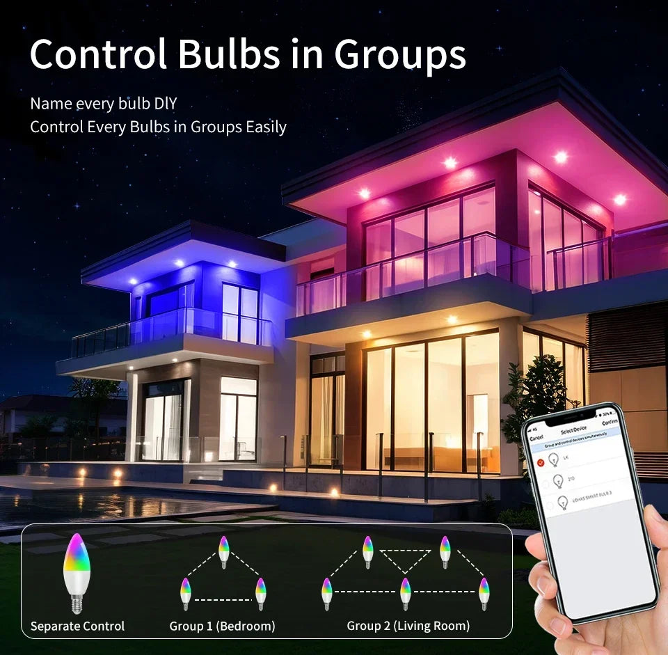 Cozylife WiFi Smart LED E14 Light Bulb RGB Bulb 5/7/9W Candle Light APP Link Alexa Google Assistant Voice On/Off Indoor Lighting