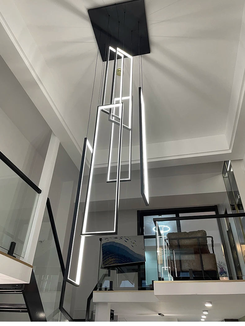 Modern Stair Led Chandeliers Lighting Home Decor Living Room Pendant Lights Duplex Villa Lamparas Loft Hanging Lamp Luminaria