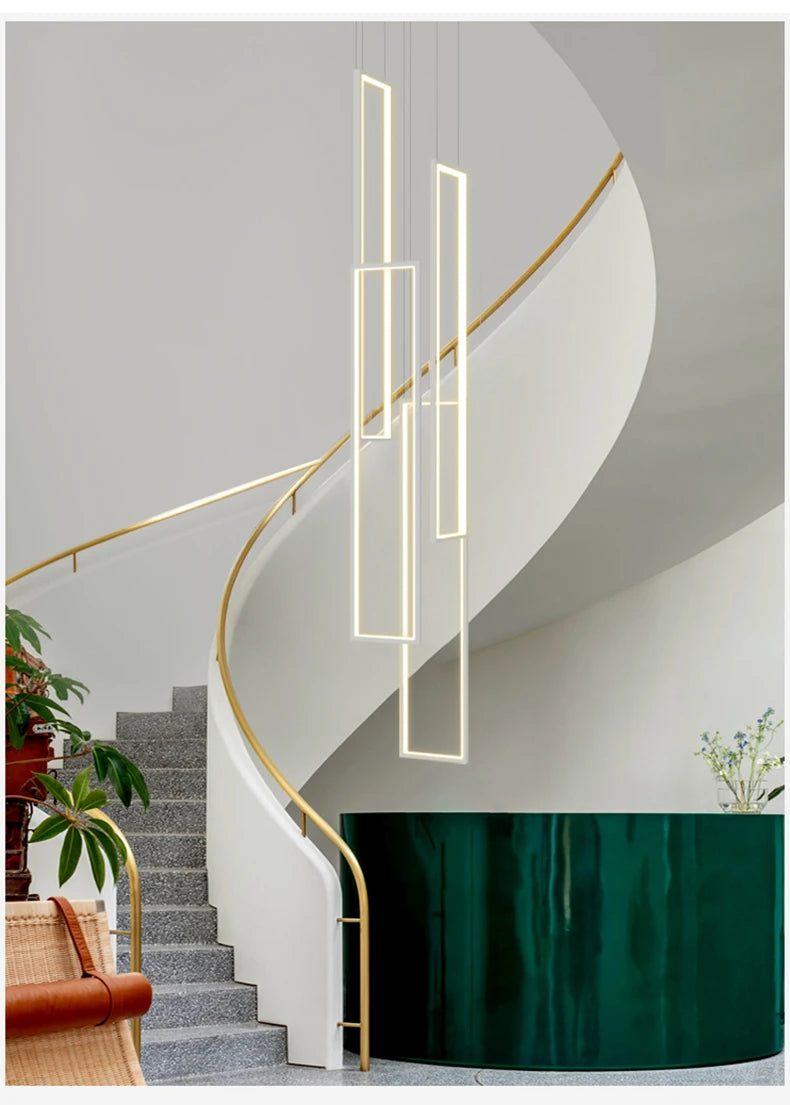 Modern Stair Led Chandeliers Lighting Home Decor Living Room Pendant Lights Duplex Villa Lamparas Loft Hanging Lamp Luminaria