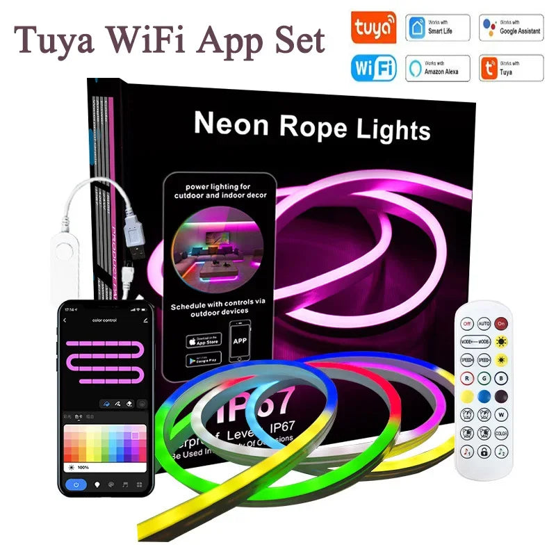 DC5V USB Neon RGB Strip LED Light Tuya WiFi Smart Strip Light IP67 Waterproof RGB DIY Flexible Tape Dream 16 Color For Alexa