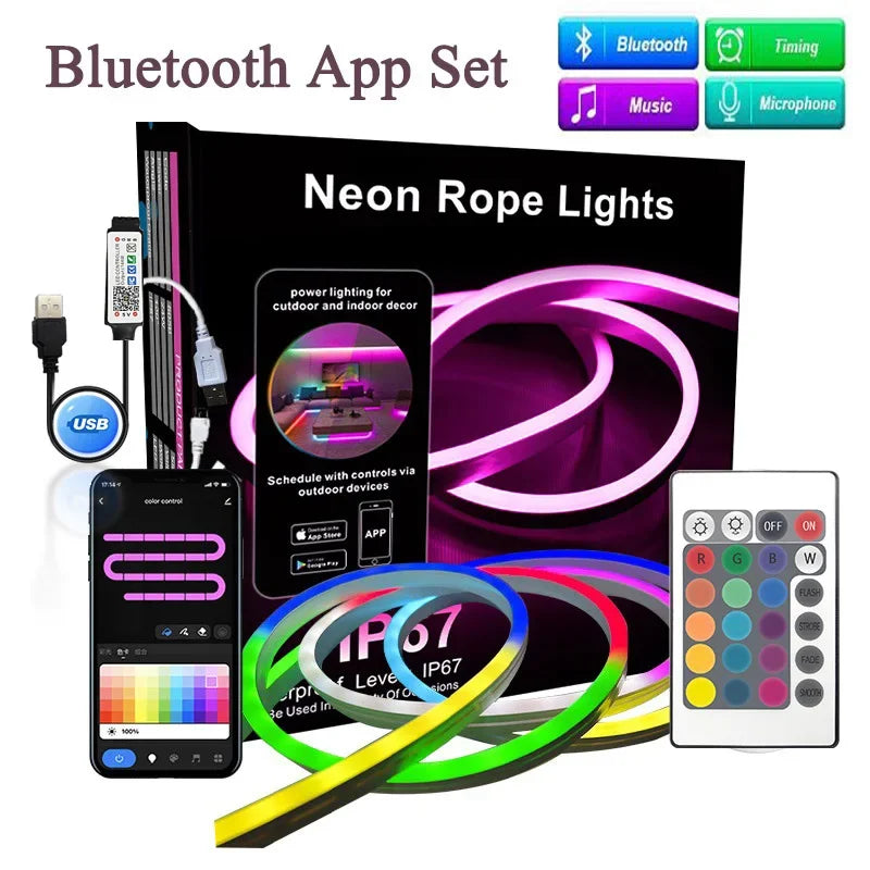 DC5V USB Neon RGB Strip LED Light Tuya WiFi Smart Strip Light IP67 Waterproof RGB DIY Flexible Tape Dream 16 Color For Alexa