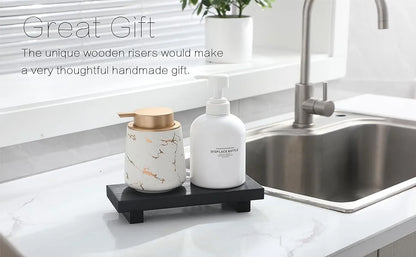 Small Wood Tray Display Stand Farmhouse Bathroom Decor Wooden Soap Pedestal Riser Kitchen Dish Holder for Vanity Counter Sink
