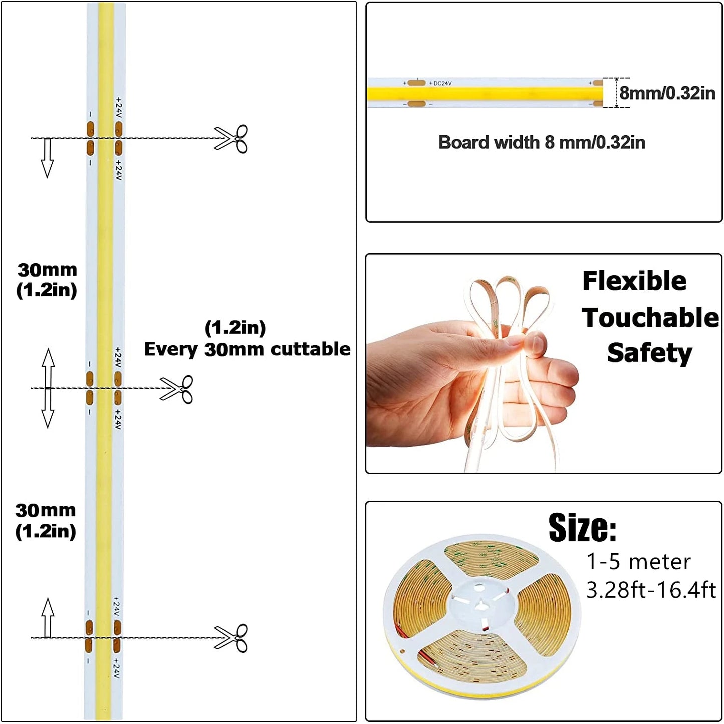 COB LED Strip Light DC 12V/24V Diode String Decoration Living Room indoor Background Night Light Flexible Decor Lighting Lamp