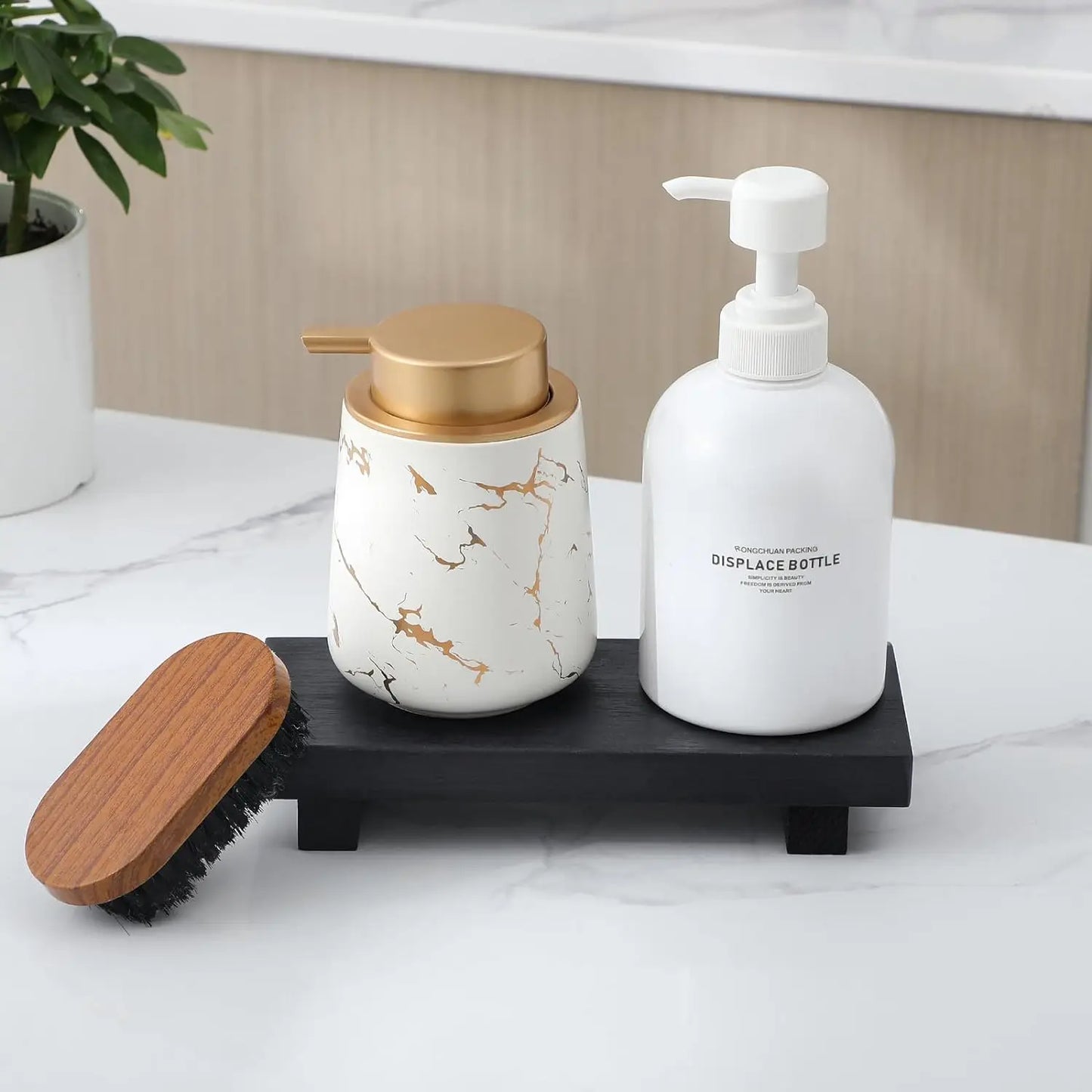 Small Wood Tray Display Stand Farmhouse Bathroom Decor Wooden Soap Pedestal Riser Kitchen Dish Holder for Vanity Counter Sink