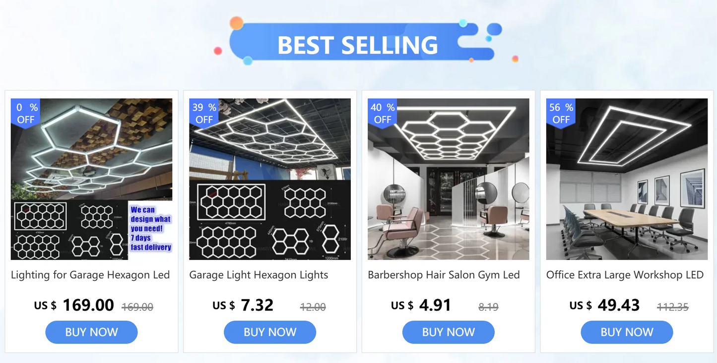 Garage Light Hexagon Lights lamp 110V-240V Led Tube Honeycomb Ceiling Lighting For Auto Car Body Repair Led Workshop Cutomized
