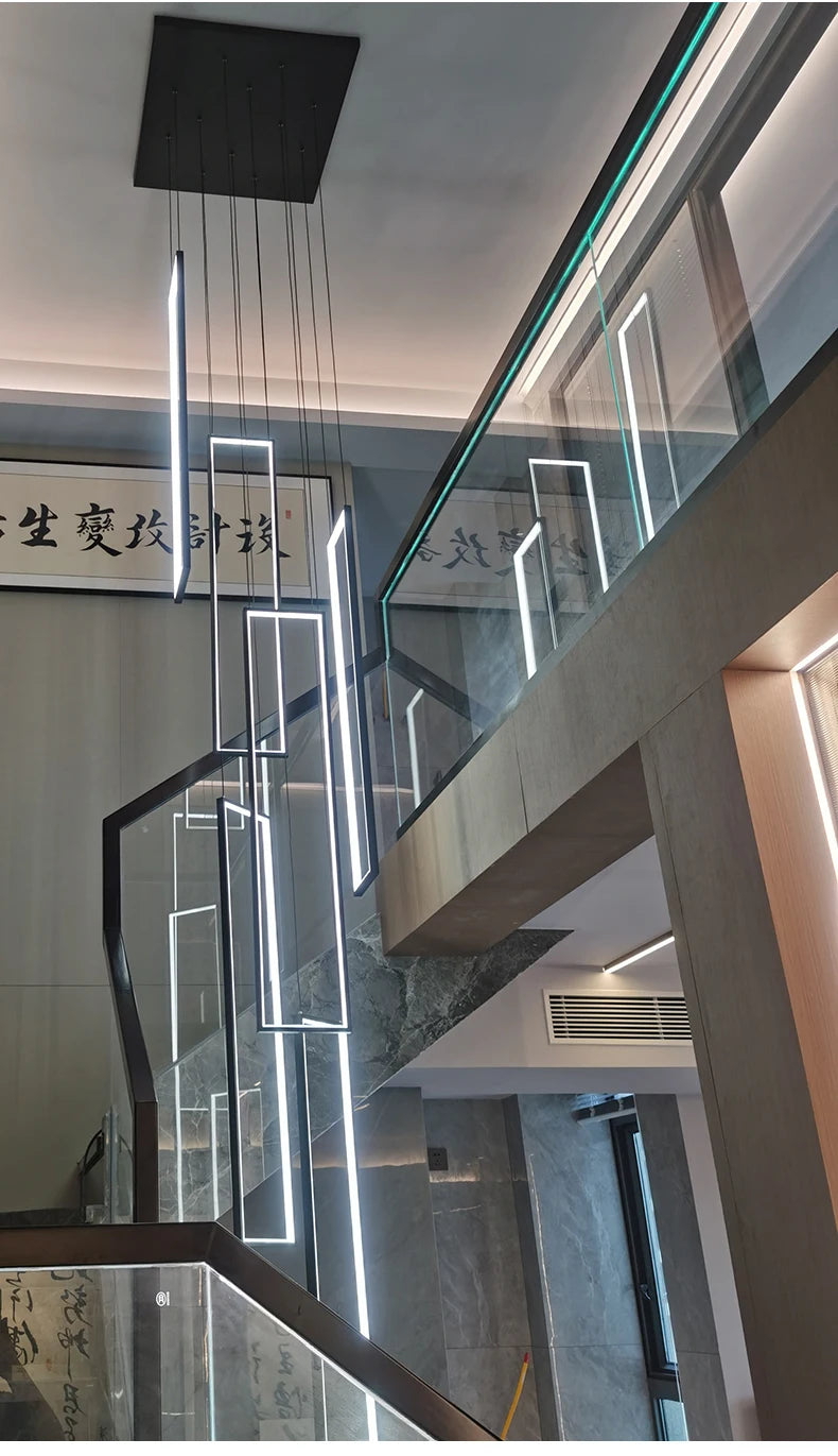 Modern Stair Led Chandeliers Lighting Home Decor Living Room Pendant Lights Duplex Villa Lamparas Loft Hanging Lamp Luminaria