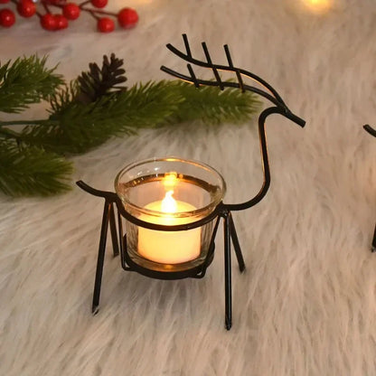 Christmas Reindeer Candle Holders Deer Iron Tealight Candlestick Xmas Decoration For Home Table Ornaments Navidad New Year Gifts