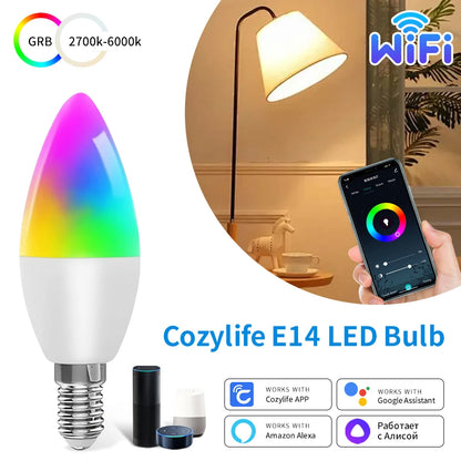 Cozylife WiFi Smart LED E14 Light Bulb RGB Bulb 5/7/9W Candle Light APP Link Alexa Google Assistant Voice On/Off Indoor Lighting