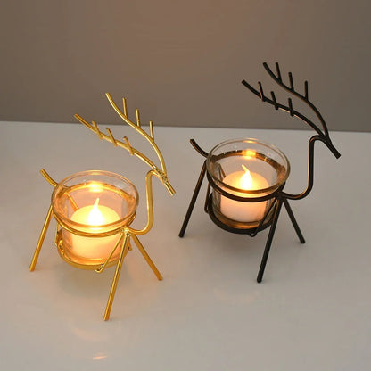 Christmas Reindeer Candle Holders Deer Iron Tealight Candlestick Xmas Decoration For Home Table Ornaments Navidad New Year Gifts
