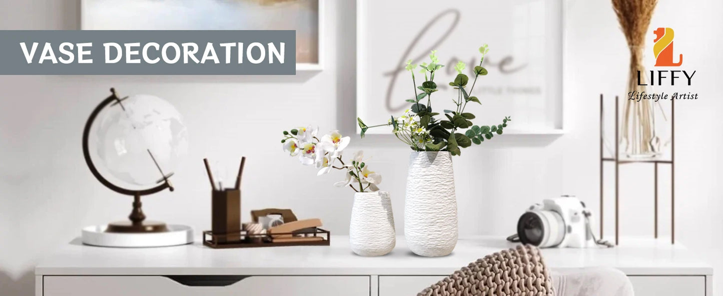 White Stoneware Ceramic Vase Set Decorative Vase Desktop Decoration Indoor Home Decor for Living room Desktop Shelf gift for Mom