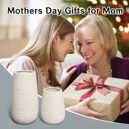 White Stoneware Ceramic Vase Set Decorative Vase Desktop Decoration Indoor Home Decor for Living room Desktop Shelf gift for Mom