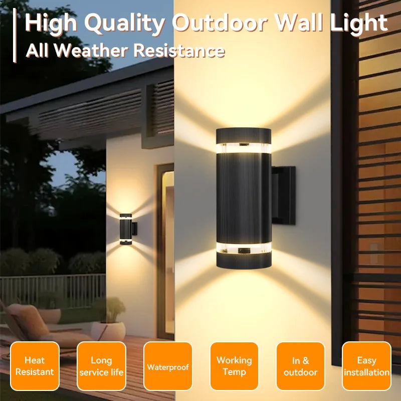 Outdoor Wall Light Up Down LED Wall Lamp Replaceable Bulb Porch Light Waterproof Exterior Sconce Light for Balcony Garden Stair