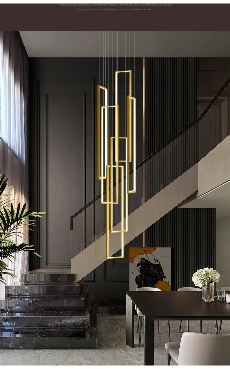 Modern Stair Led Chandeliers Lighting Home Decor Living Room Pendant Lights Duplex Villa Lamparas Loft Hanging Lamp Luminaria