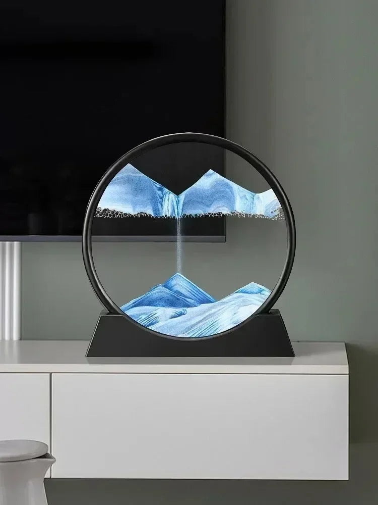 3D Moving Sand Art Picture Round Glass Deep Sea Sandscape Hourglass Quicksand Craft Flowing Sand Painting Office Home Decor Gift