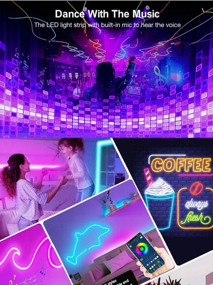 DC5V USB Neon RGB Strip LED Light Tuya WiFi Smart Strip Light IP67 Waterproof RGB DIY Flexible Tape Dream 16 Color For Alexa
