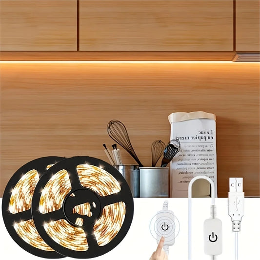 Touch-Activated LED Strip Lights - 1 Roll, USB Powered, Flexible Tape for Kitchen & Bathroom Decor, White Light