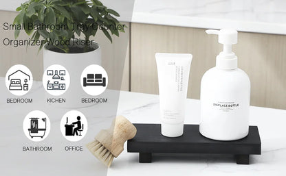 Small Wood Tray Display Stand Farmhouse Bathroom Decor Wooden Soap Pedestal Riser Kitchen Dish Holder for Vanity Counter Sink